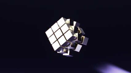 Abstract background of metal cubes hanging in the air. Concept of unity, problem solving, innovation. 3d illustration.