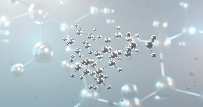 Sofpironium rotating 3d molecule, molecular structure of anticholinergic topical gel, seamless video