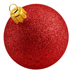 Christmas Ball, red bauble, isolated on white background, full depth of field
