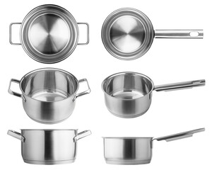 Stainless steel cooking pot, isolated on white background, full depth of field