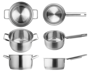 Stainless steel cooking pot, isolated on white background, full depth of field