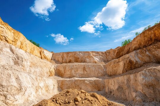 Clay mine using hydraulic mining to extract clay for ceramics and bricks, mine, clay mining