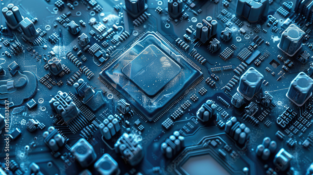 Aufkleber blue tone abstract computer chip background.