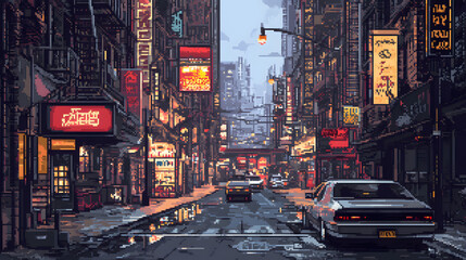 Busy Urban Streets pixel art