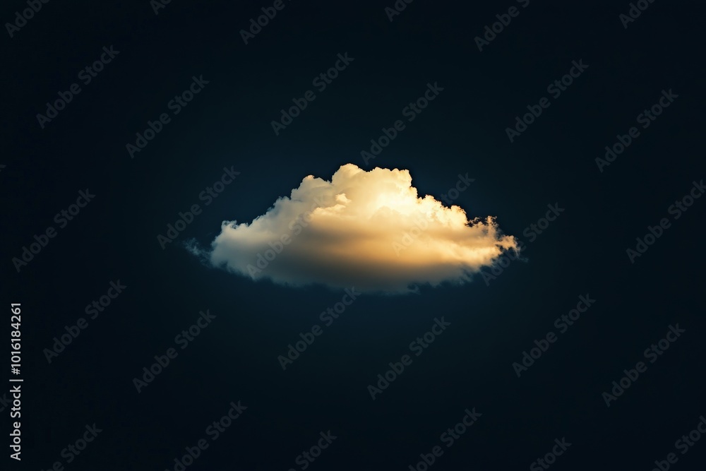 Poster in this mesmerizing image, a cloud bathed in golden light is suspended amidst a dark and mysterious 