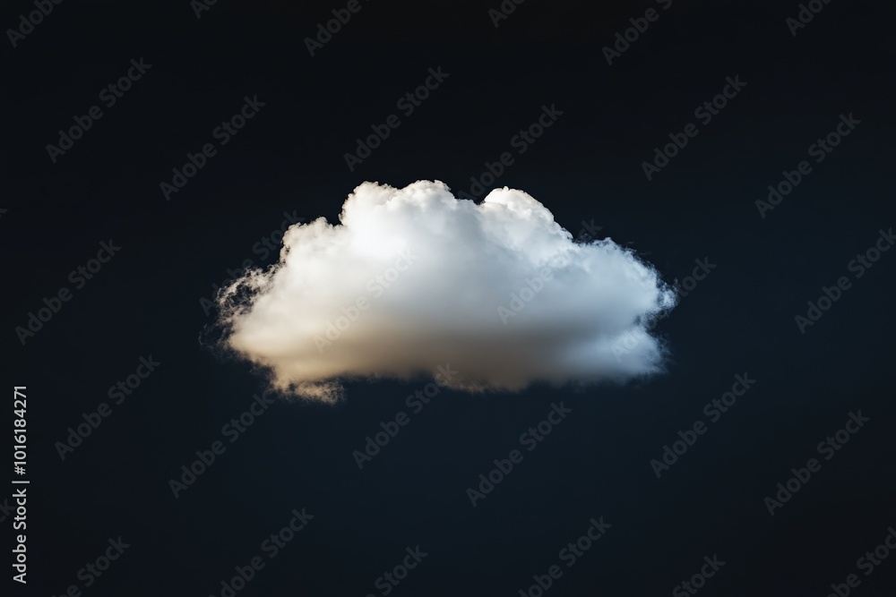 Poster a single fluffy white cloud is suspended against a dark, mysterious background, creating a serene an