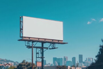 A vacant billboard sits prominently against a bustling cityscape, offering an unmatched opportunity for creative marketing within a lively urban setting.