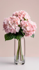 Naklejka premium Pink Hydrangea Bouquet in a Glass Vase