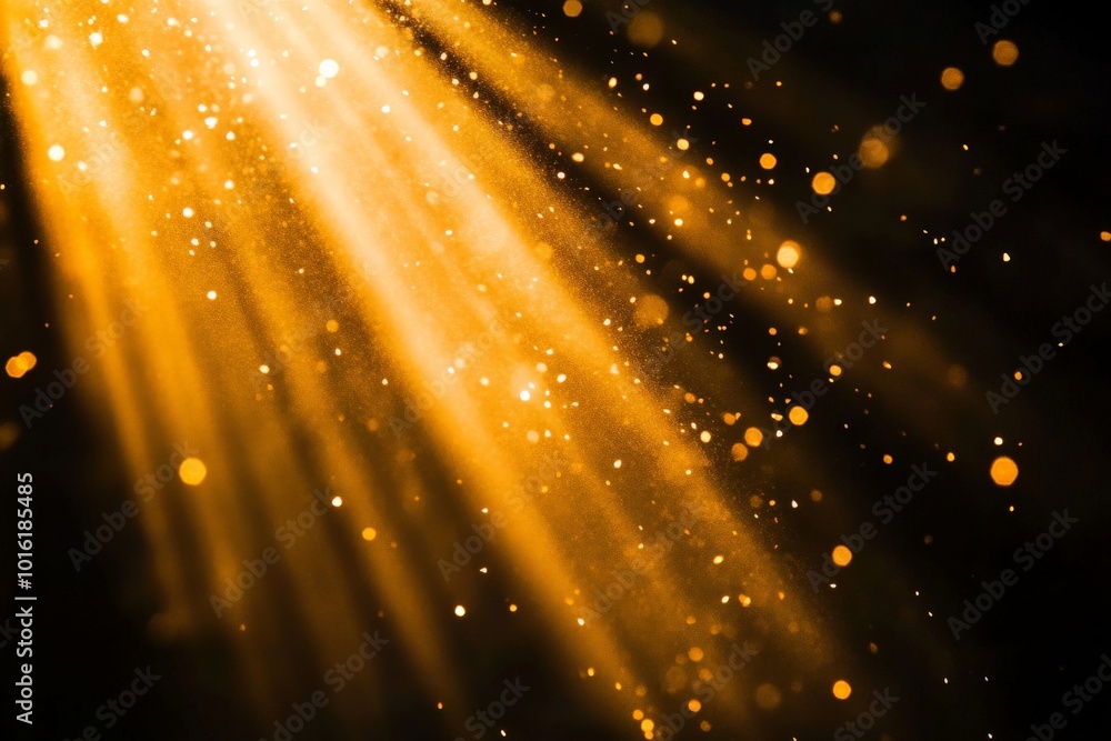 Poster Streams of golden light and floating dust particles create a stunning abstract visual effect, evoking feelings of magic, wonder, and tranquility in a dreamlike scene.