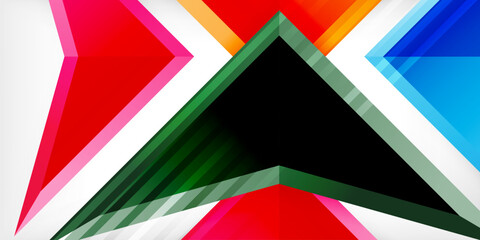 Arrows with 3d effect abstract background. Triangles on light grey backdrop