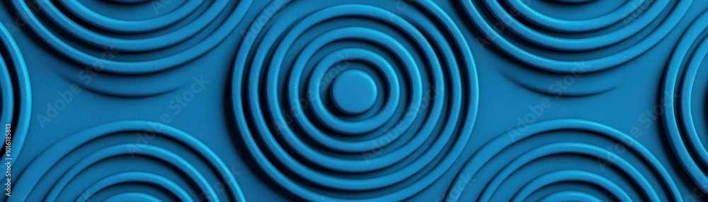 Poster a textured blue surface featuring concentric circles, creating a modern and dynamic visual effect.