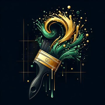 "Paintbrush on black background"
"Green and gold colour splash art"