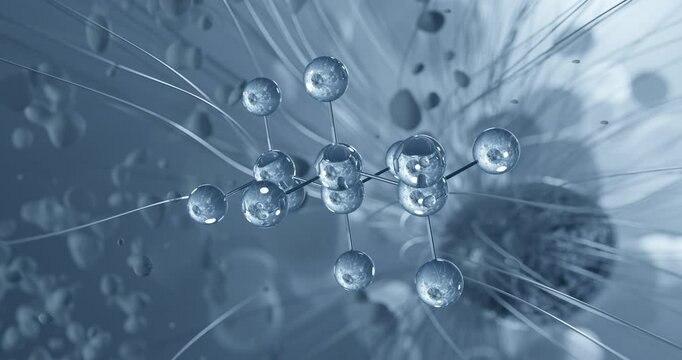 Perfluorobutane rotating molecular 3d structure ball-and-stick model, looped video simple fluorocarbon