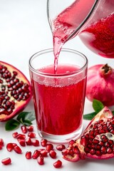 Refreshing Pomegranate Juice A Glass Cup Being Filled With Vibrant Red Juice, Isolated on White