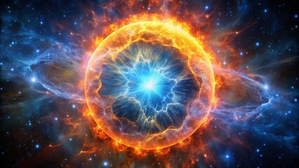 Fototapeta premium A celestial sphere engulfed in fiery flames, radiating brilliant light and energy, illuminating the vast expanse of the cosmos, creating a breathtaking display of cosmic power and beauty.