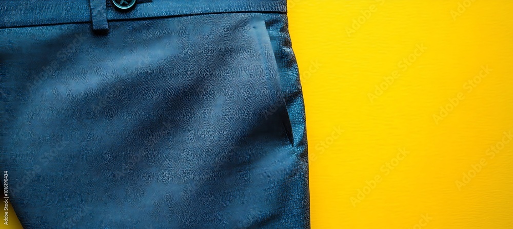 Poster a pair of elegant formal trousers hanging with open space on the right for text