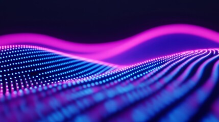 Abstract digital wave in bright neon colors with pixelated discount symbols for a dynamic Cyber Monday promo 