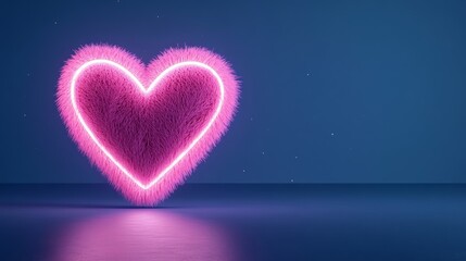 Obraz premium Abstract glowing heart made of swirling neon light trails on a dark purple-to-black gradient background with floating sparkles 