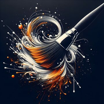 "Paintbrush on black background"
"White and orange colour splash art"
