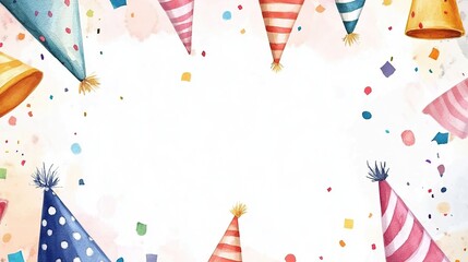 Pastel-colored birthday party elements with white background