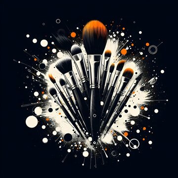 "Paintbrush on black background"
"White and orange colour splash art"
