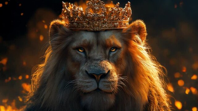 a mighty lion king with a golden crown, Concept of power and authority, as the lion is depicted as a king or ruler, high quality 4k.