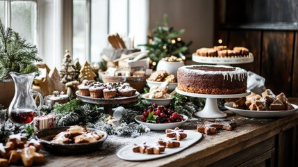 Fototapeta premium Rustic Christmas Table with Holiday Spread