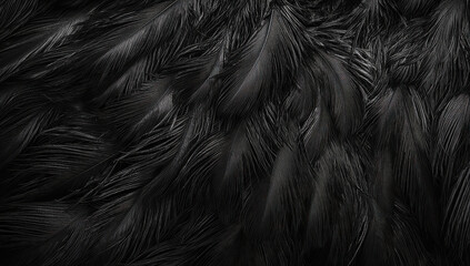 The image showcases the complex layering of black feathers, where each feather's fine lines and textures are prominently displayed, illustrating natural elegance.
