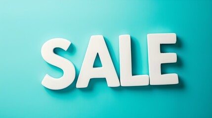 White 'SALE' Sign on a Cyan Background with Copy Space