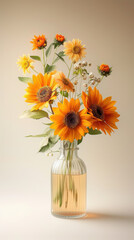 Vibrant Sunflowers in a Glass Vase