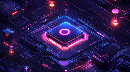 Obraz premium A sleek and modern illustration of a futuristic microchip processor designed to represent advanced technology and innovation in computing. 