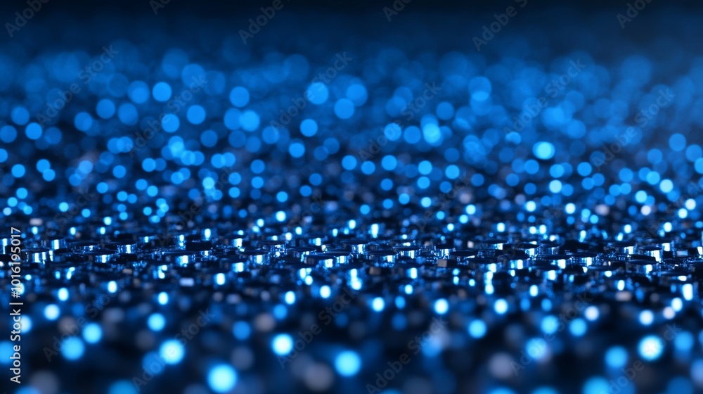 Poster cyber monday discount numbers dissolving into pixels on a dark gradient background with electric blu