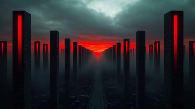 Cyberpunk city skyline with holographic sale tags floating in the sky for a futuristic Cyber Monday theme - Powered by Adobe