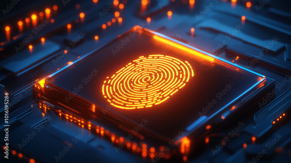 Poster a 3d illustration featuring a shield and lock with a fingerprint hologram, symbolizing advanced data