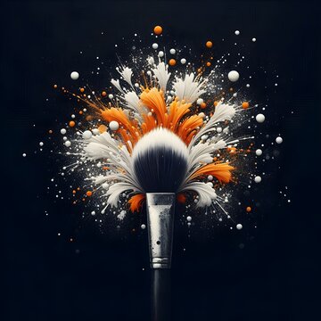 "Paintbrush on black background"
"White and orange colour splash art"
