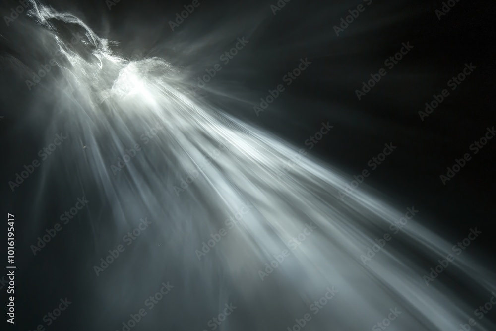 Poster Light streams through shadowy obscurity in this ethereal image, creating a serene and contemplative mood ideal for projects needing a touch of mystery and elegance.