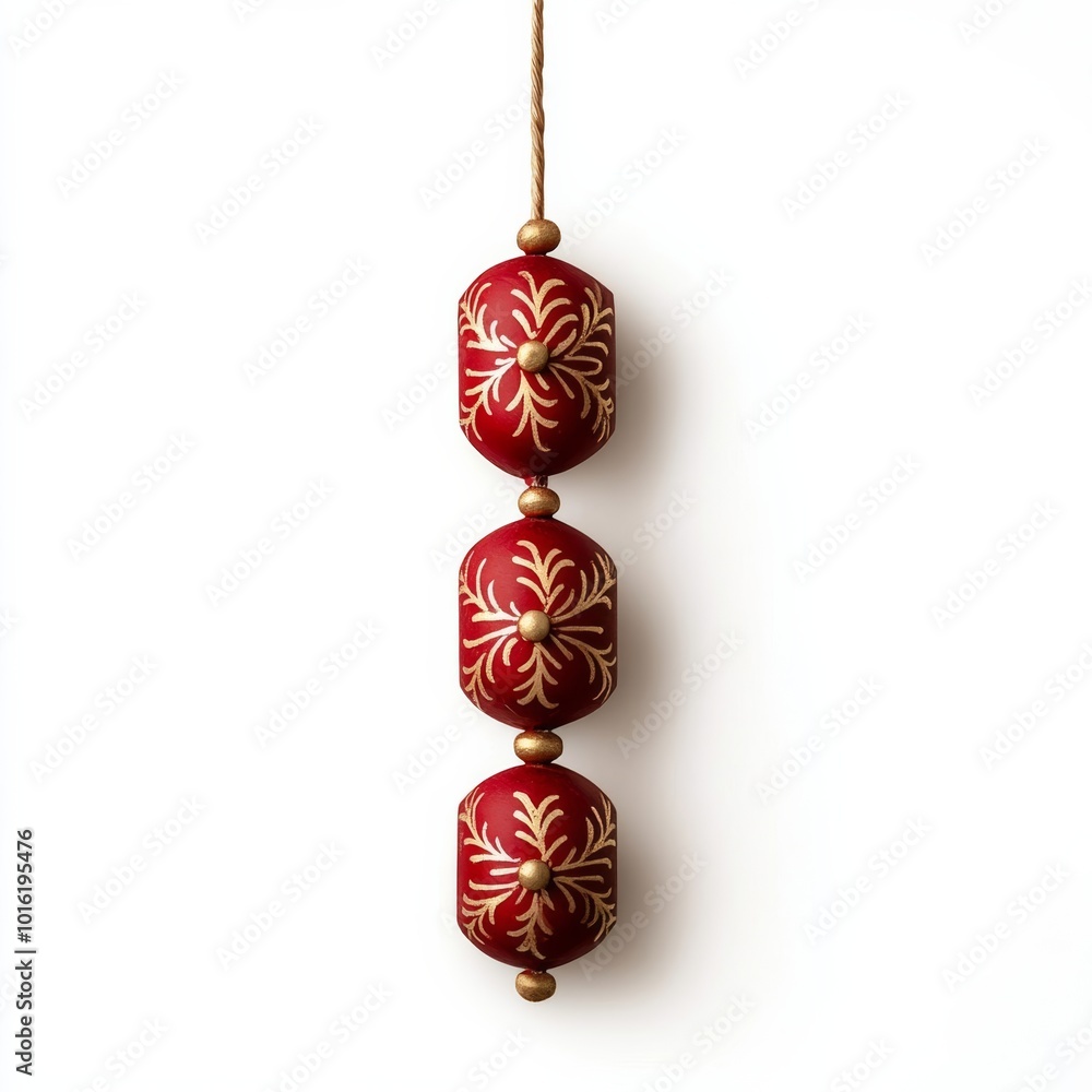 Aufkleber decorative firecracker string with red and gold details hanging vertically isolated on white backgro