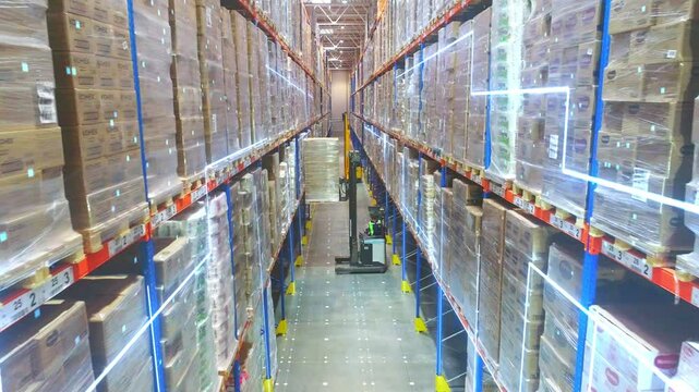 Large modern warehouse. Special equipment in a modern warehouse. Concept vision of a modern warehouse