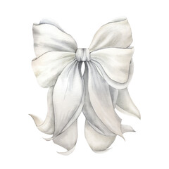 Naklejka premium Bow white. Watercolor illustration. Light pastel colors. Wedding invitation, party decoration, greeting card. Knot symbol. Hand drawn illustration. Vintage tie, bowtie. Trendy, simple, fashion tie 
