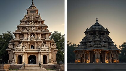 Ancient Indian Temple Architecture Ornate Stonework and Detailed Carvings