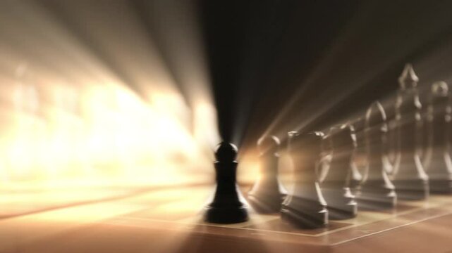 Chess Pieces with Light rays on a chessboard Full HD Video