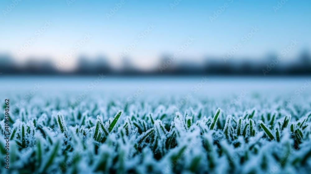 Aufkleber frost-covered grass in a wide snow-covered field with soft light and an empty space for text
