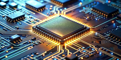 Obraz premium The Glowing Heart of a Technological Symphony, Where Micro-Circuits Dance and Data Flows Like Liquid Gold