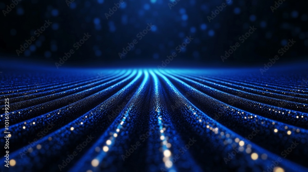 Poster futuristic new year background with wireframe fireworks and glowing stars on a sleek navy-to-cobalt 
