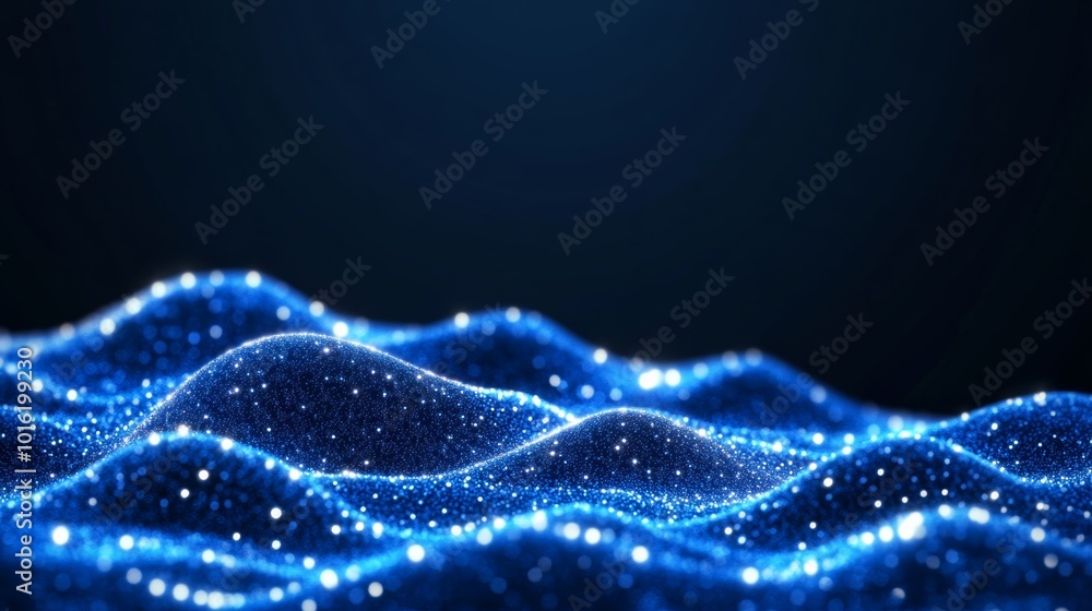 Poster futuristic new year background with wireframe fireworks and glowing stars on a sleek navy-to-cobalt 