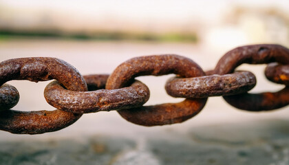 Fototapeta premium Rusted iron chain links. Close-up.