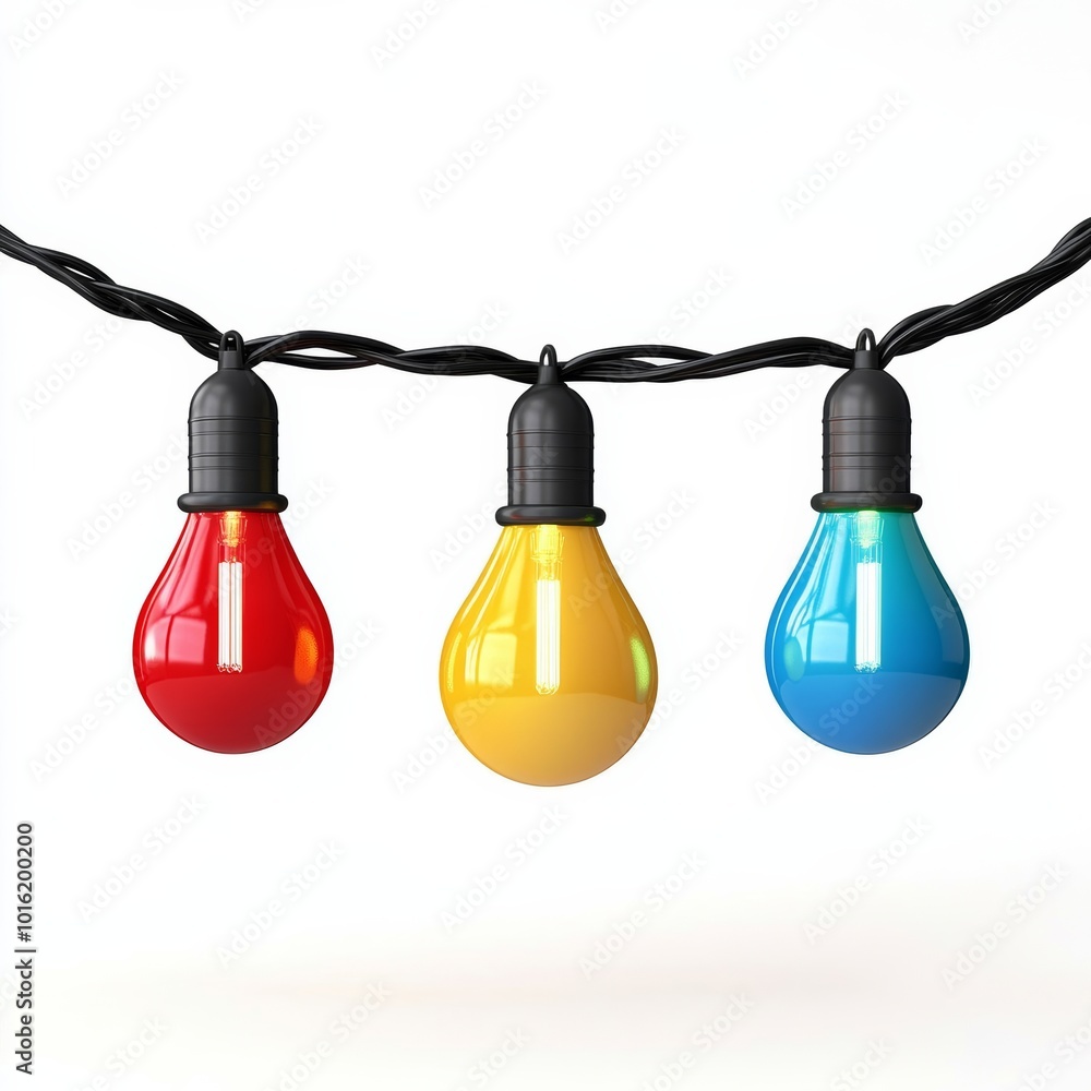 Aufkleber glowing string of multicolored christmas lights with large retro bulbs isolated on white background