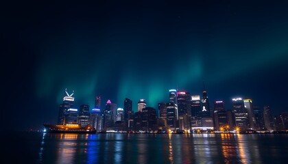Vibrant Cityscape With Bright Skyline Under Night Sky