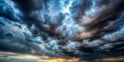 Obraz premium A symphony of swirling clouds, illuminated by a sliver of golden light, whispers of an impending storm.