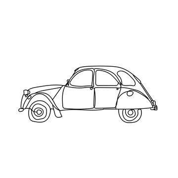 dessin en ligne continue d'une vieille voiture, vecteur, line art